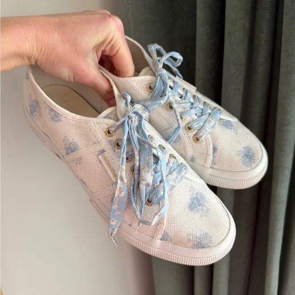 Superga x LoveShackFancy 2750 Sneaker Morning Mist - White/Blue Floral- Size 9.5 - Picture 5 of 15